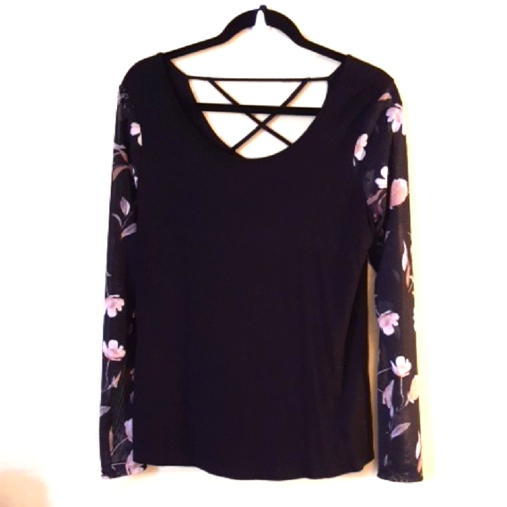 White Birch Sheer Floral Sleeve Top